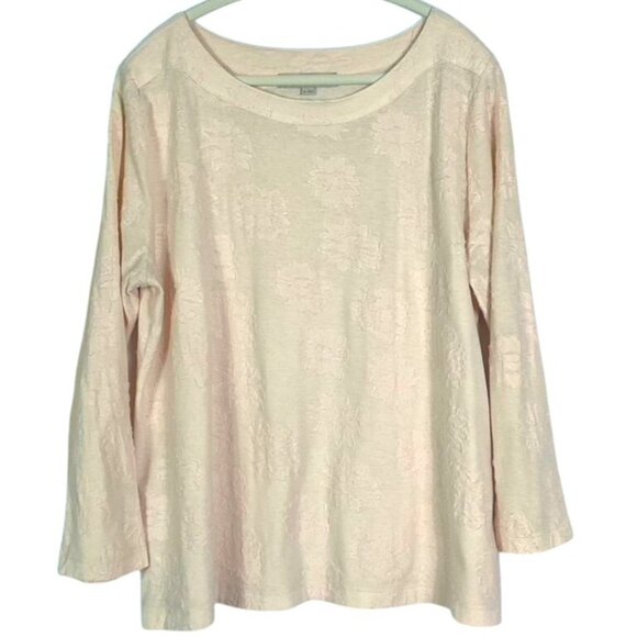 LOFT Pink Textured Knit Top with a Subtle Floral Pattern, XL, Cotton/Polyester - Picture 1 of 9